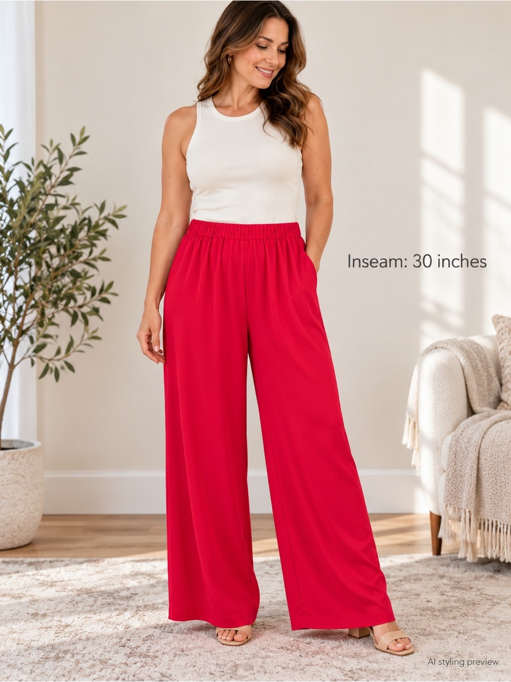 ASOS pink Wide Leg Pull On Pants US 12 UK 16 Elastic Waist NWT 30” Inseam